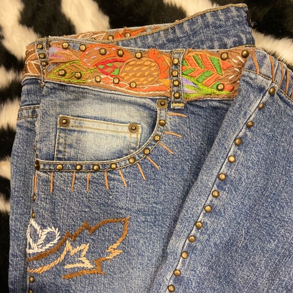 Basil and Maude embroidered and studded Y2K vintage lowrise bootcut jeans - Picture 2 of 6